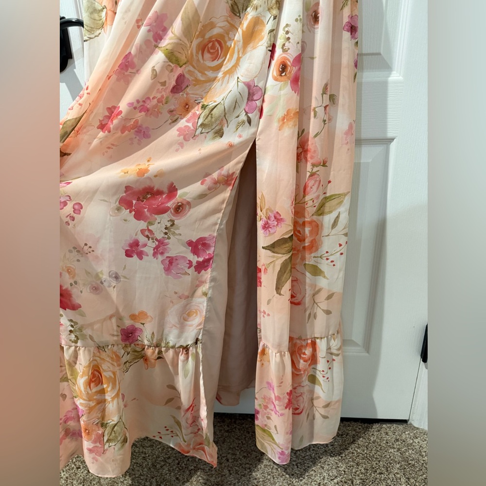 Azazie Anaya Abstract Bouquet Floral Pattern A-Line Maxi Chiffon Dress - Picture 8 of 14